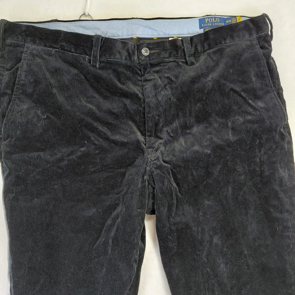 Polo Ralph Lauren Men Black Corduroy Stretch Straight Fit Pants 40/30 Tonal Pony